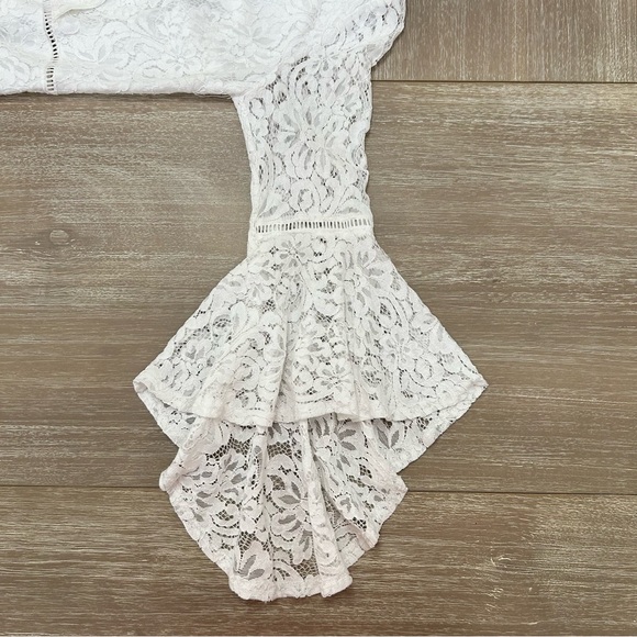 Lulus Lace Romper White Faux Wrap Bell Sleeve S - Picture 5 of 13